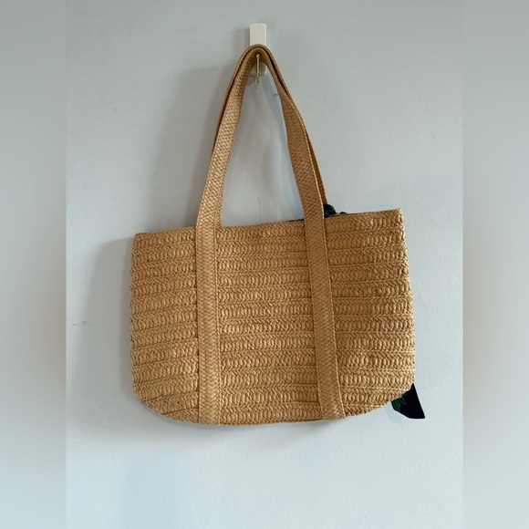 Draper James Tan Woven Tote with Navy Floral Scarf, excellent condition! - Picture 6 of 7